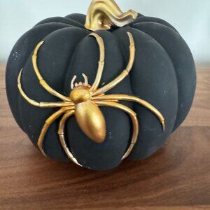 NWT Christina Lacroix Halloween UNIQUE Black Pumpkin Décor with Gold Spider.